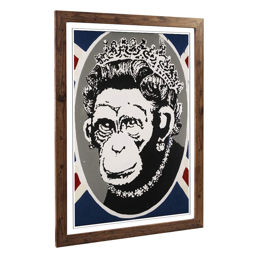 Big Box Art Framed Print of Banksy Monkey Queen Graffiti Design | Wall Art Picture | Home Decor for Kitchen, Living Room, Bedroom, Hallway, Walnut, A2 / 24.5x18 Inch / 62x45cm