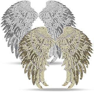 2 Pairs Sequin Wing Appliques Set Gold Silver Angel Wing Applique Iron On Patch for Clothes Jackets Denim Dress DIY Accessory