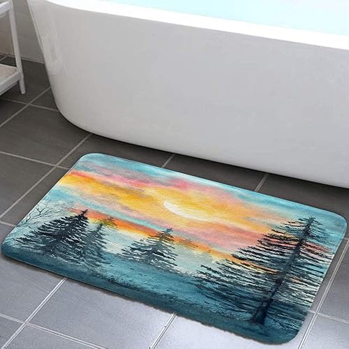 Alfombras de baño de franela con diseño de árbol arbolado azul y gris, antideslizante, tapete de baño con diseño de paisaje natural, accesorios de