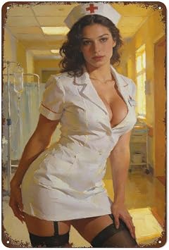 Sexy Girl Vintage Metal Signs Sexy Girls Poster Pin up Girl Tin Signs Retro Sign Hot Women Wall Art Decor Sexy Nurse Metal Posters Funny Bathroom Wall Decoration for Home Cafe Club Pub Living Room Washroom Bar Restroom Garage Man Cave Decor 8x12 Inch