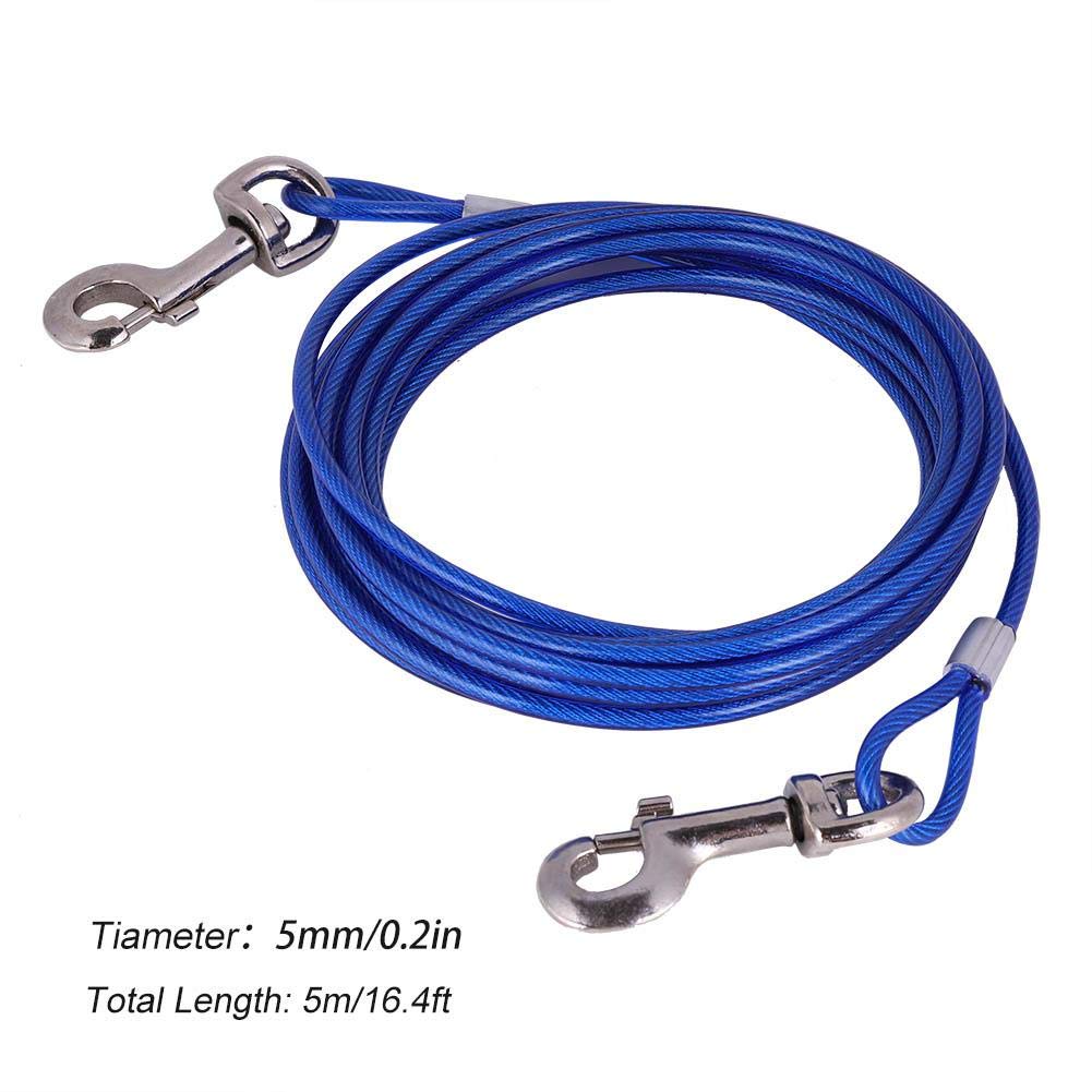 Dog Chain Extendable for Pets Long Steel Wire Dog Rope with Double Clips, Chew Resistant Tie Out for Picnic, Camping, Outdoor Use Secure Animal Safety with Durable Cord (Blue)