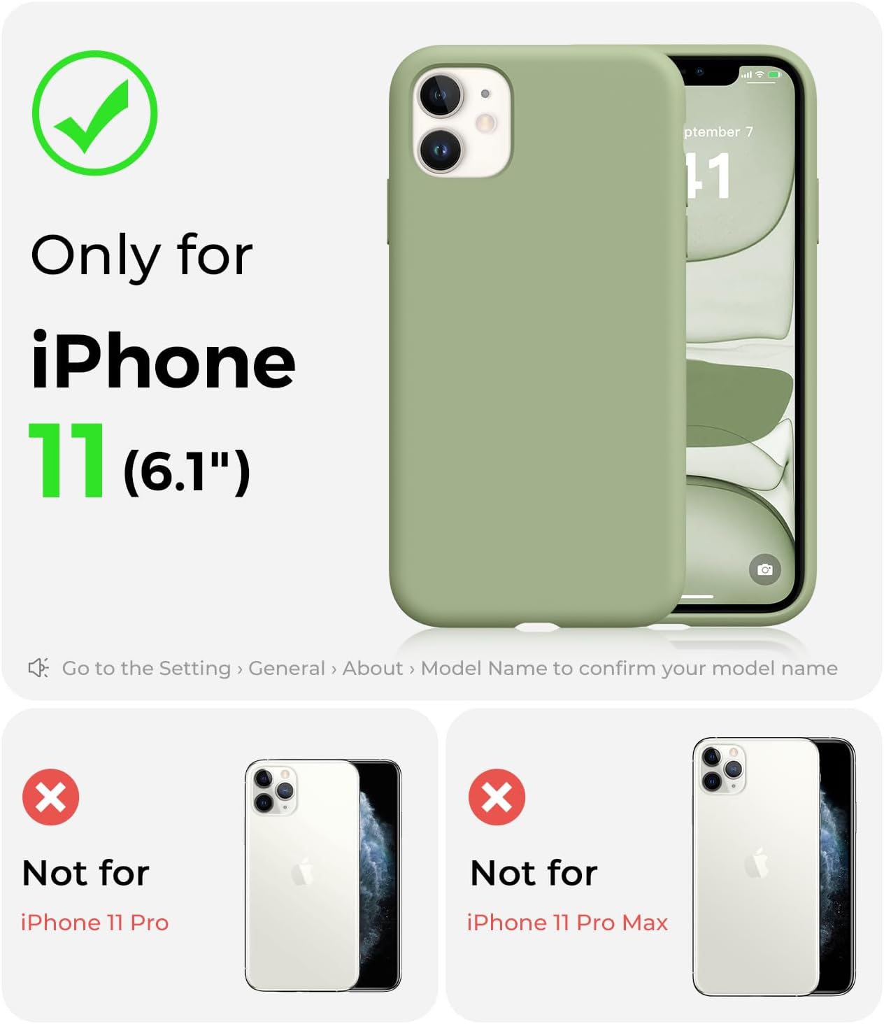 AOTESIER Compatible with iPhone 11 Case, [Food Grade Silicone] Full Body Drop Shockproof Protection with Soft Anti-Scratch Lining Phone Cases for iPhone 11 6.1 inch, Tea Green - Image 2