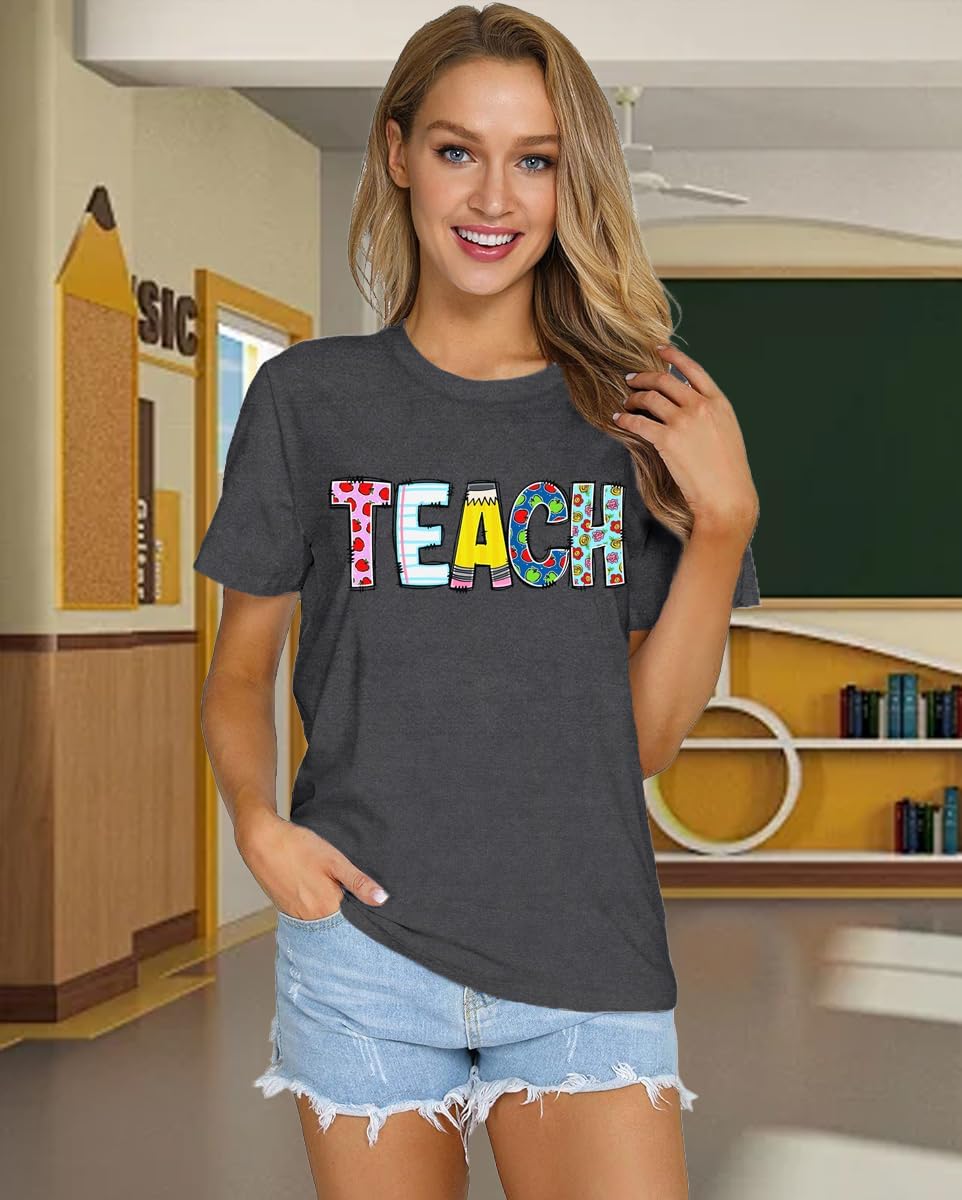 Teacher Shirts for Women Teach Teaching Tshirt Teacher Life Tee Tops - Image 3