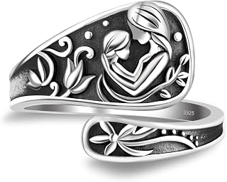 Mother Daughter Spoon Ring for Women - 925 Sterling Silver Mom Vintage Victorian Jewelry Antique Spoon Thumb Wrap Ring Mother Day Gift for Grangdaughter