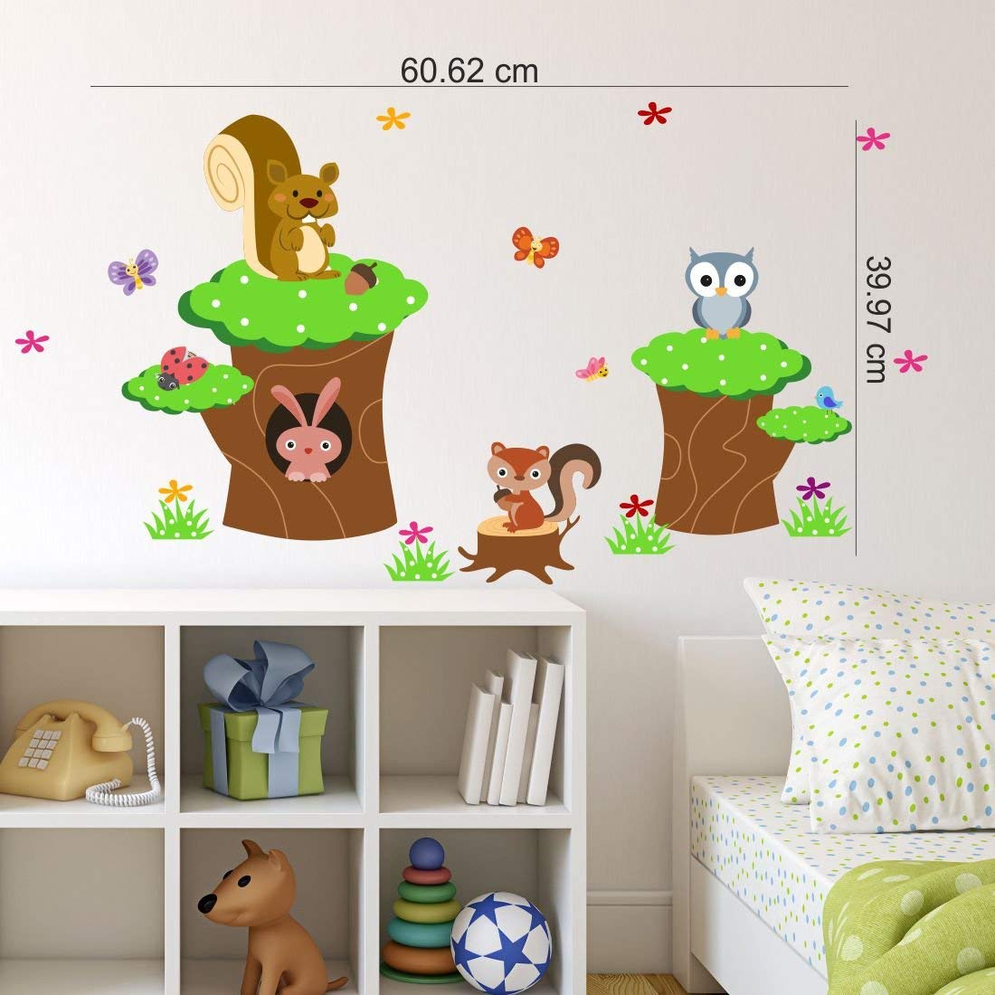 Asian Paints Wall-Ons Squirrel Rabbit Owl Wall Sticker (PVC Vinyl, 0.01 cm x 30.48 cm x 76.2 cm) (KD67AM) 3