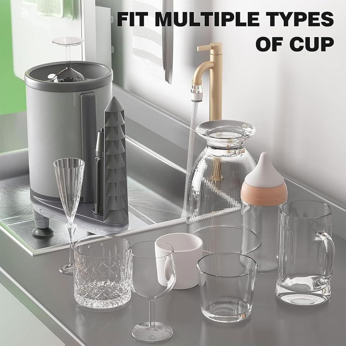 Enjuague de vidrio para limpieza, limpiador de vasos de nailon de 360°, limpiador de fregadero de cocina fácil de lavar rápido para restaurantes, cafeterías y bares