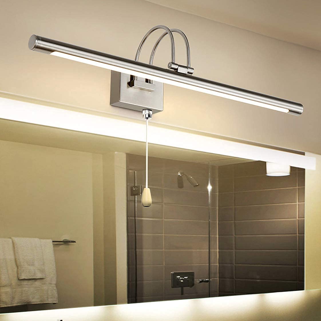 LED Spiegelleuchte für Badezimmer, dimmbare LED Beleuchtung für Bilder mit Zugschalter Energiesparende Frontlampe Wasserdichte LED Wandleuchte, 5W/35