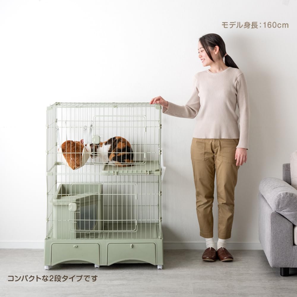 Amazon | タンスのゲン キャットケージ 2段 幅82cm トイレ一体型 猫