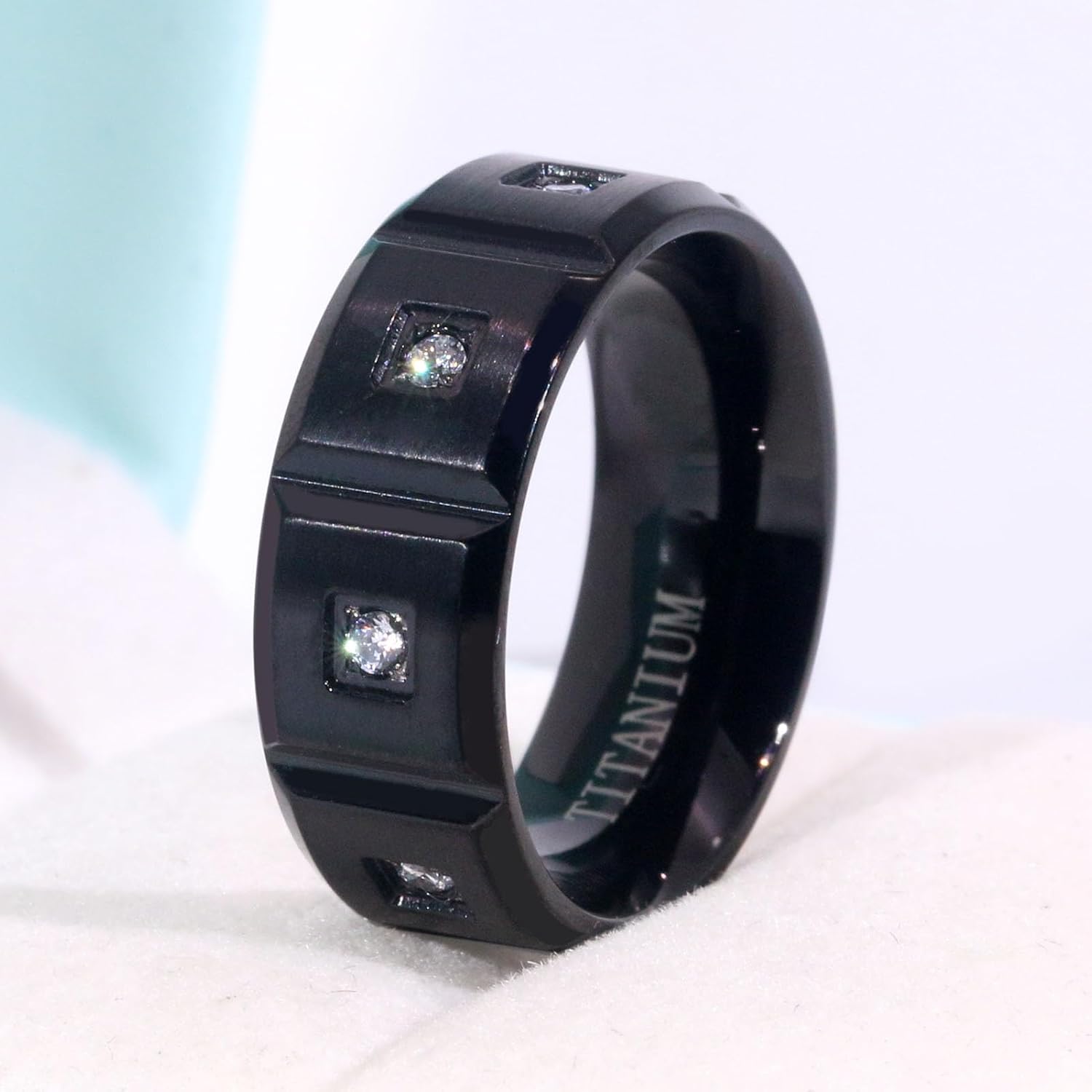 Couple Rings Matching Black Plated 1.5CT AAA CZ 2pcs Women Wedding Ring Sets for Him and Her Men Band