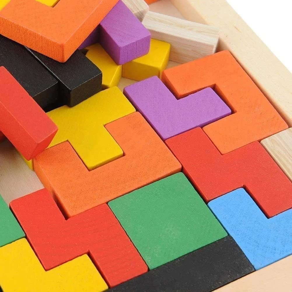 EASYMART 40 Pcs Wooden Russian Blocks Puzzles for Kids Adults with A Storage Bag,Wood Intelligence Puzzle for Kids Ages 3-8,Wooden Puzzles Brain Teasers Toy Educational Gift for Kid 3