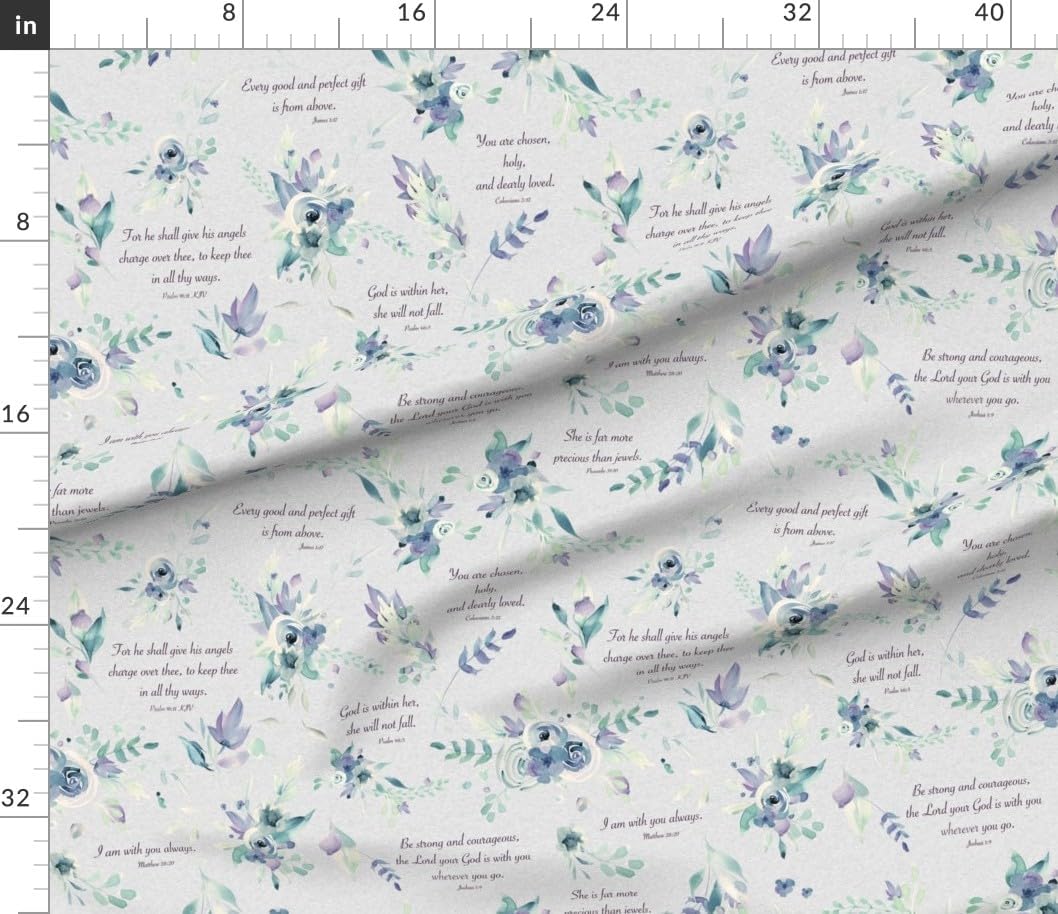 Spoonflower Fabric - Floral Bible Verse Religious Scripture Christian Psalm Religion Printed on Petal Cotton Fabric by The Yard - Sewing Quilting Apparel Crafts Decor