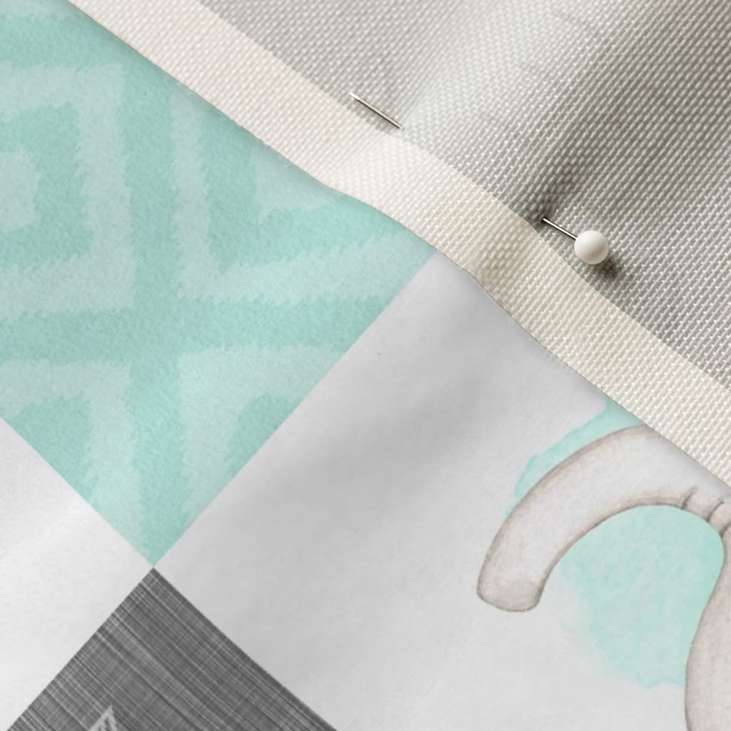 Spoonflower Fabric - Teal Safari Cheater Quilt Whole Cloth Kids Patchwork Animals Zoo Printed on Chiffon Fabric Fat Quarter - Upholstery Home Decor Bottomweight Apparel