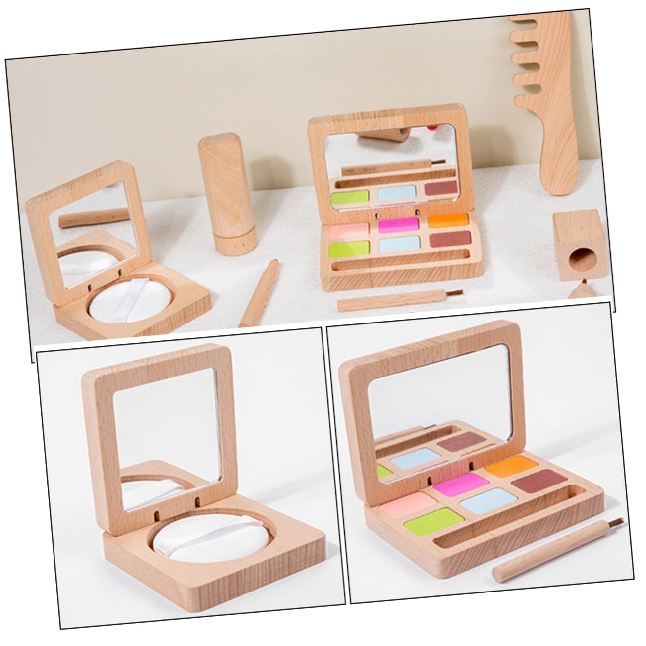 GARVALON Trucco Bambina Legno Make Up con Accessori Salone Bellezza Kit Educativo per Bambine Regalo Compleanno e Natale Materiale Sicuro e Realizzato con Cura