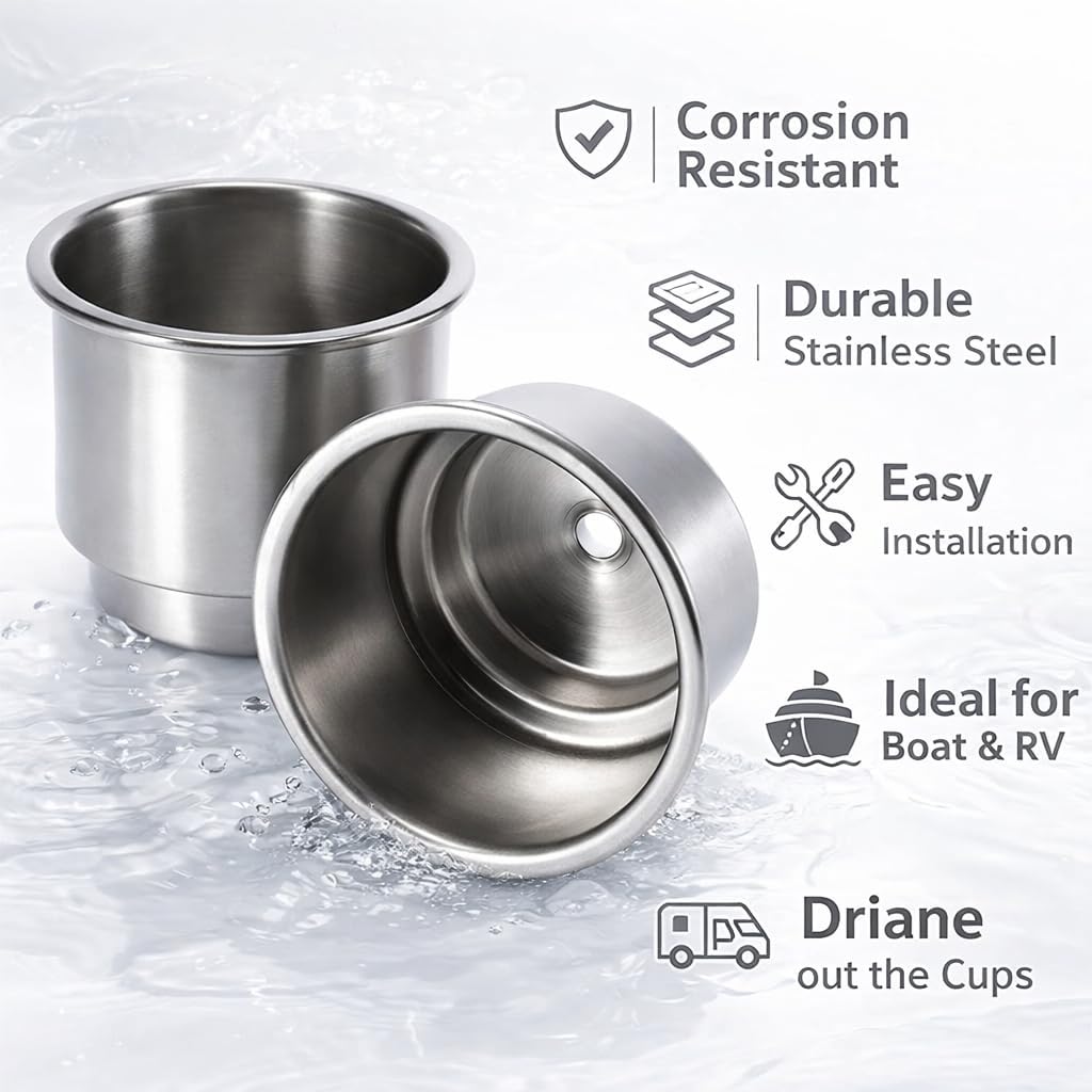Keenso Stainless Steel 2Pcs Cup & Bottle Holder, and for Marine Boat RV