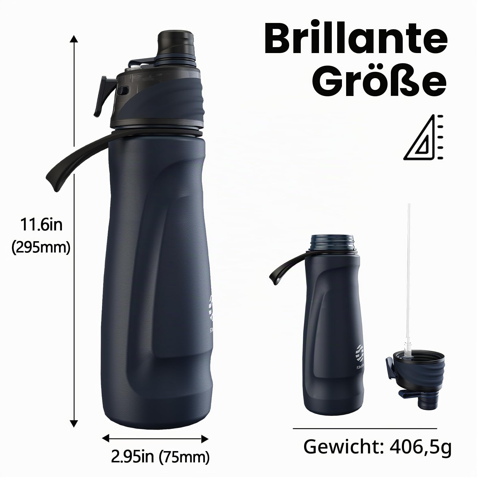 710ml Isolierter Edelstahl Trinkflasche mit Sprühfunktion Auslaufsichere Nebel Wasserflasche mit Sprühnebel für Fahrrad, Wandern, Sport, Flüssigkeitszufuhr und Kühlung(Dunkelblau)