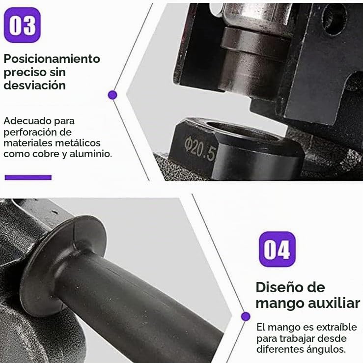 Perforadora hidráulica eléctrica Φ1/4"-4/5" Punzonadora Perforadora de metal Perforación rápida, Posicionamiento preciso, Fácil de operar, para placa de hierro, cobre y aluminio,channelsteel