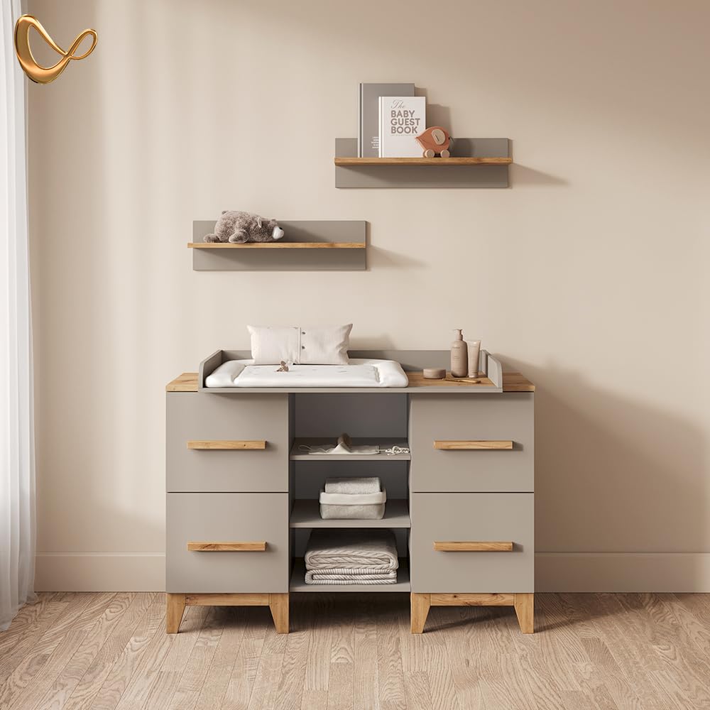 Livinity Commode à Langer Mailo Cachemire/Artisan | XL avec 4 tiroirspour un rangement élégant et spacieux