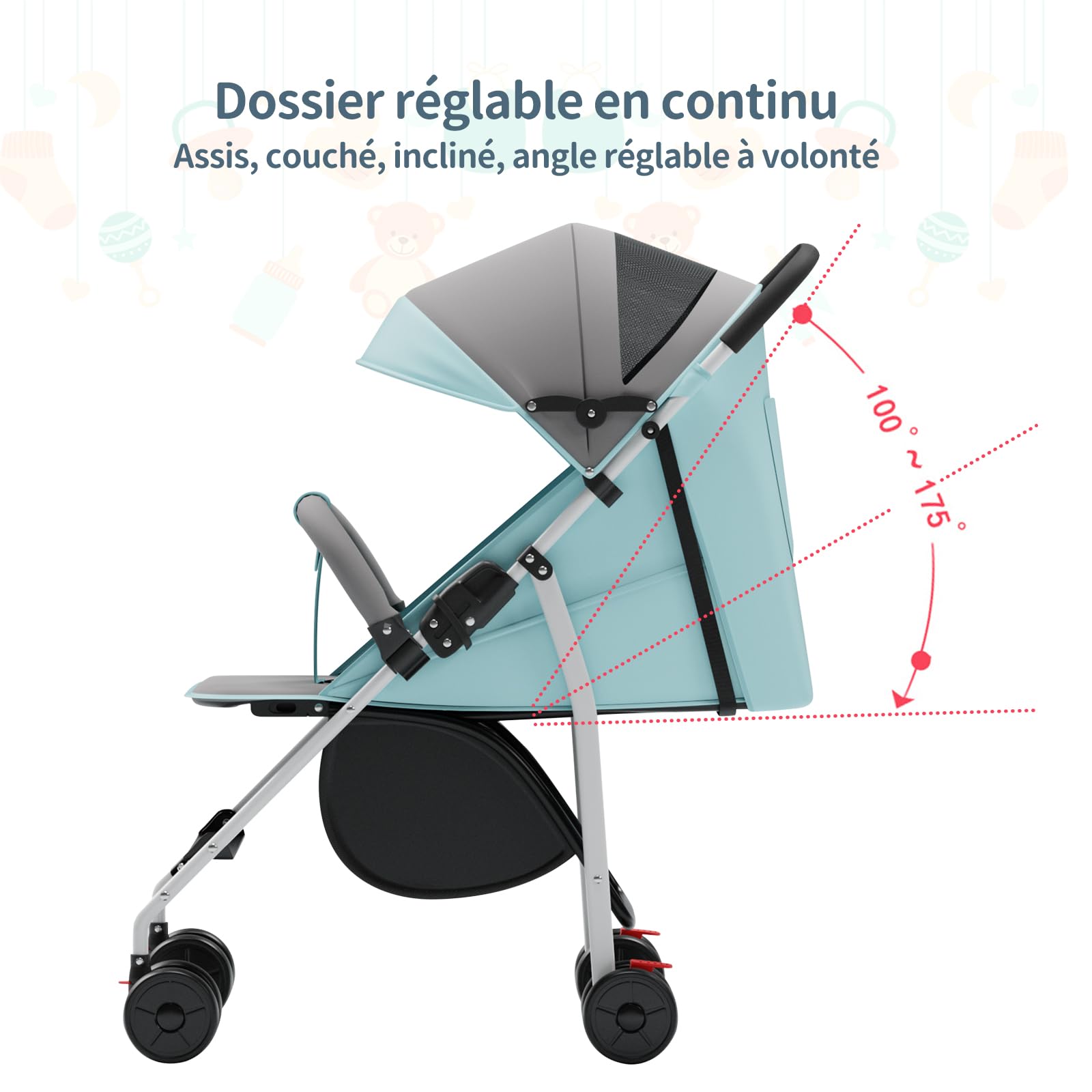 Poussette canne compacte Ingenious position allongée de la naissance à 4 ans bleu