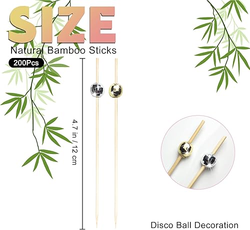 Miniatura 2 de 200 palillos de cóctel, palillos de dientes de bola de discoteca, palillos de dientes para aperitivos, palillos de dientes de cóctel, para