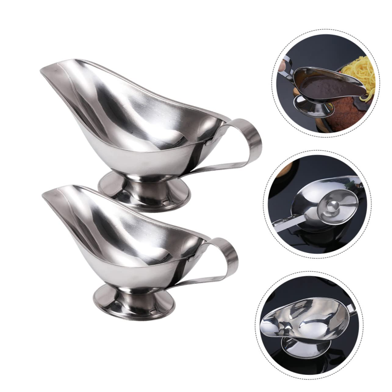 VINTORKY 2pcs Gravy Container Saucier Boats with Handle Gravy Boat Dipping Sauce Cup Gravy Pourer Sauce Bowl Mini Milk Jug Dispenser Milk Mug Gravy Warmer Spoon Cups Stainless Steel Silver