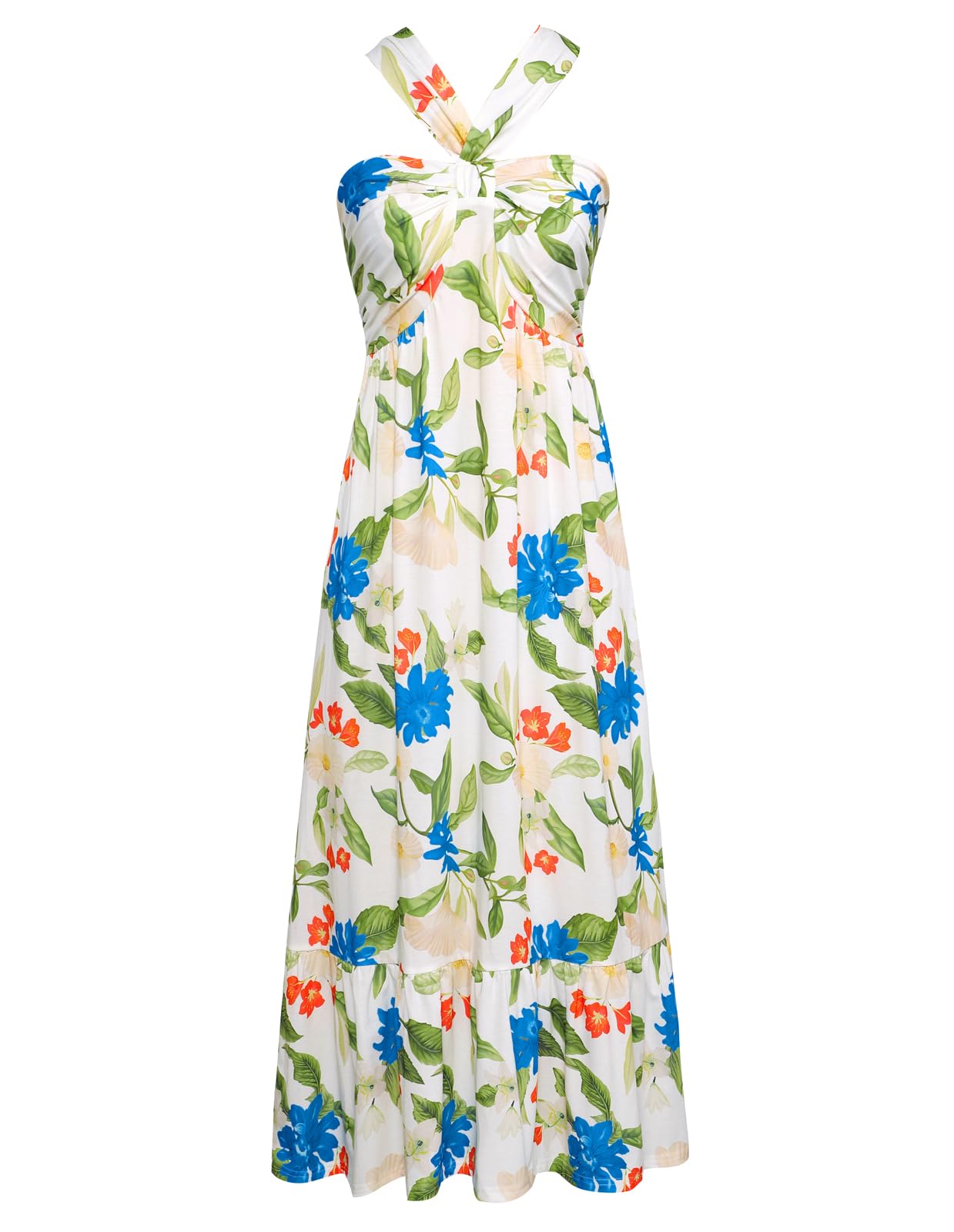GRACE KARIN Vestido de verano para mujer, cuello halter largo, sin mangas, flores, vestido de playa, informal, bohemio, sin mangas