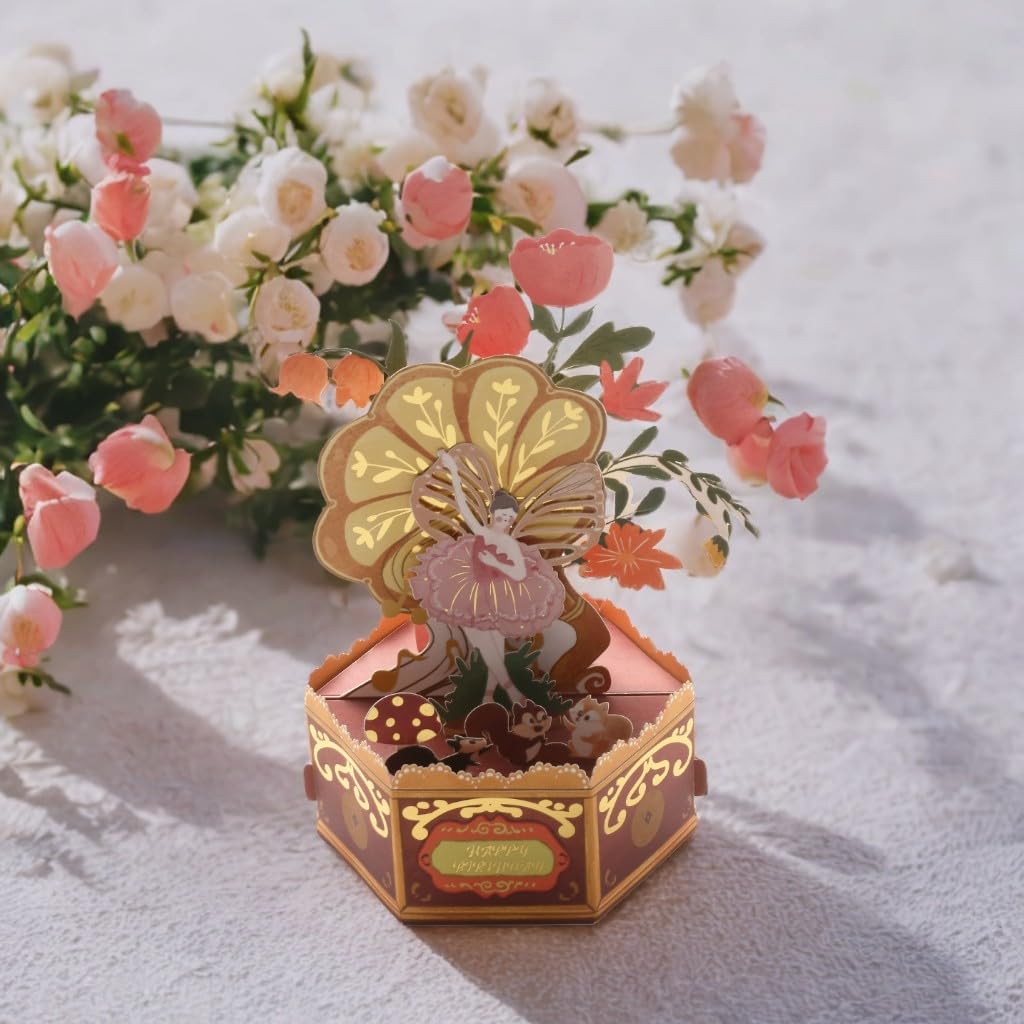 SATONA Tarjeta de cumpleaños 3D de hadas emergente, diseño de bosque encantado hecho a mano con flores y animales lindos, tarjeta de felicitación de fantasía única para niñas, mujeres y amantes de los