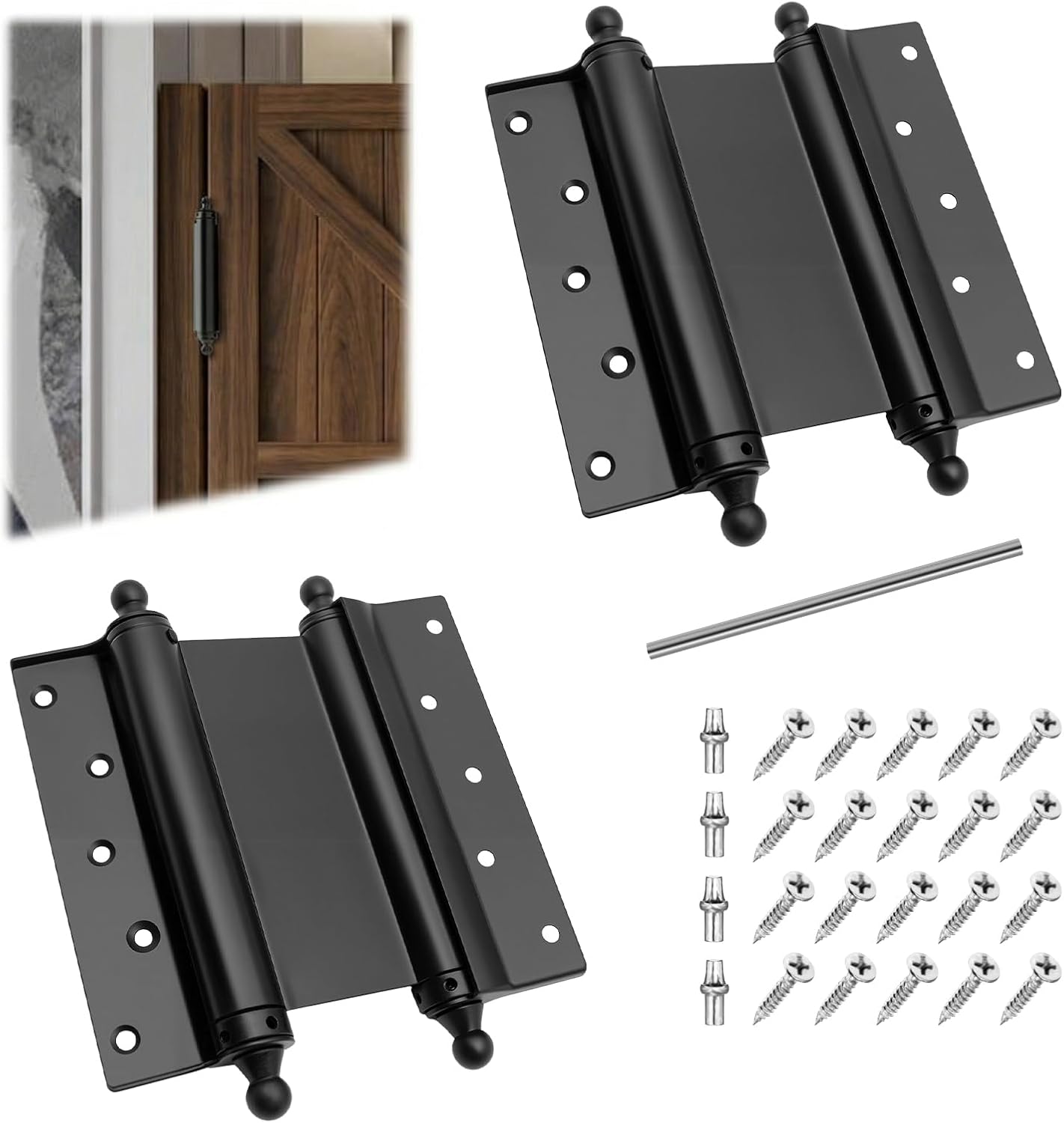 6" Double Action Spring Hinges, 2 Pack Self Closing Door Hinges for Indoor/Outdoor Saloon Cafe Pub Swinging Doors, Cold Rolled Steel, Including Pins and Screws (Black, 6"-2 Pack)