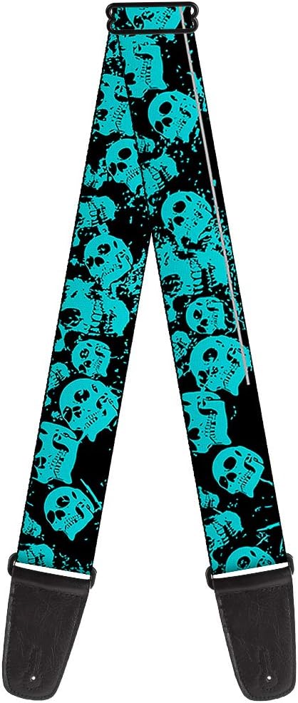 Buckle-Down GS-W34555 Guitar Strap - Skulls Stacked Weathered Black/Teal, 2" Wide & 29-54" Length