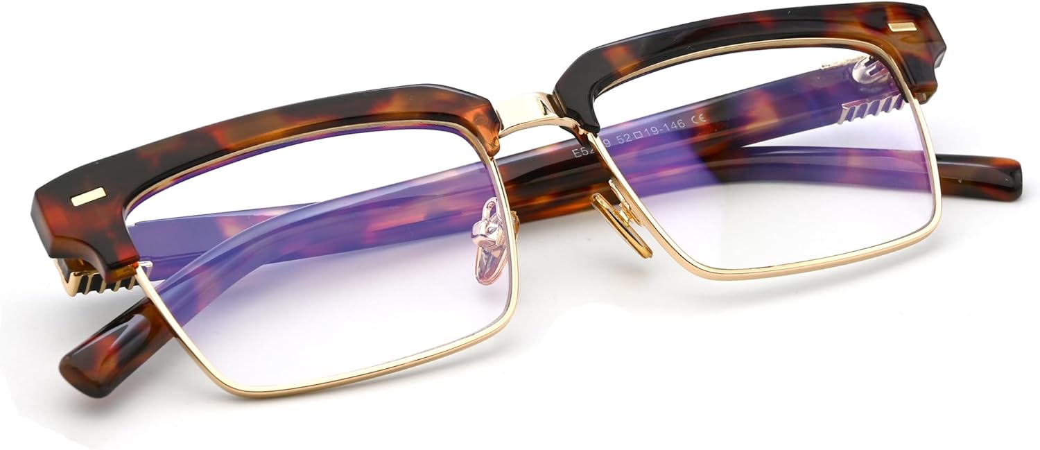 Teumire Semi Rimless Rectangle Blue Light Glasses Men Women Black Square Eyewear - Image 5