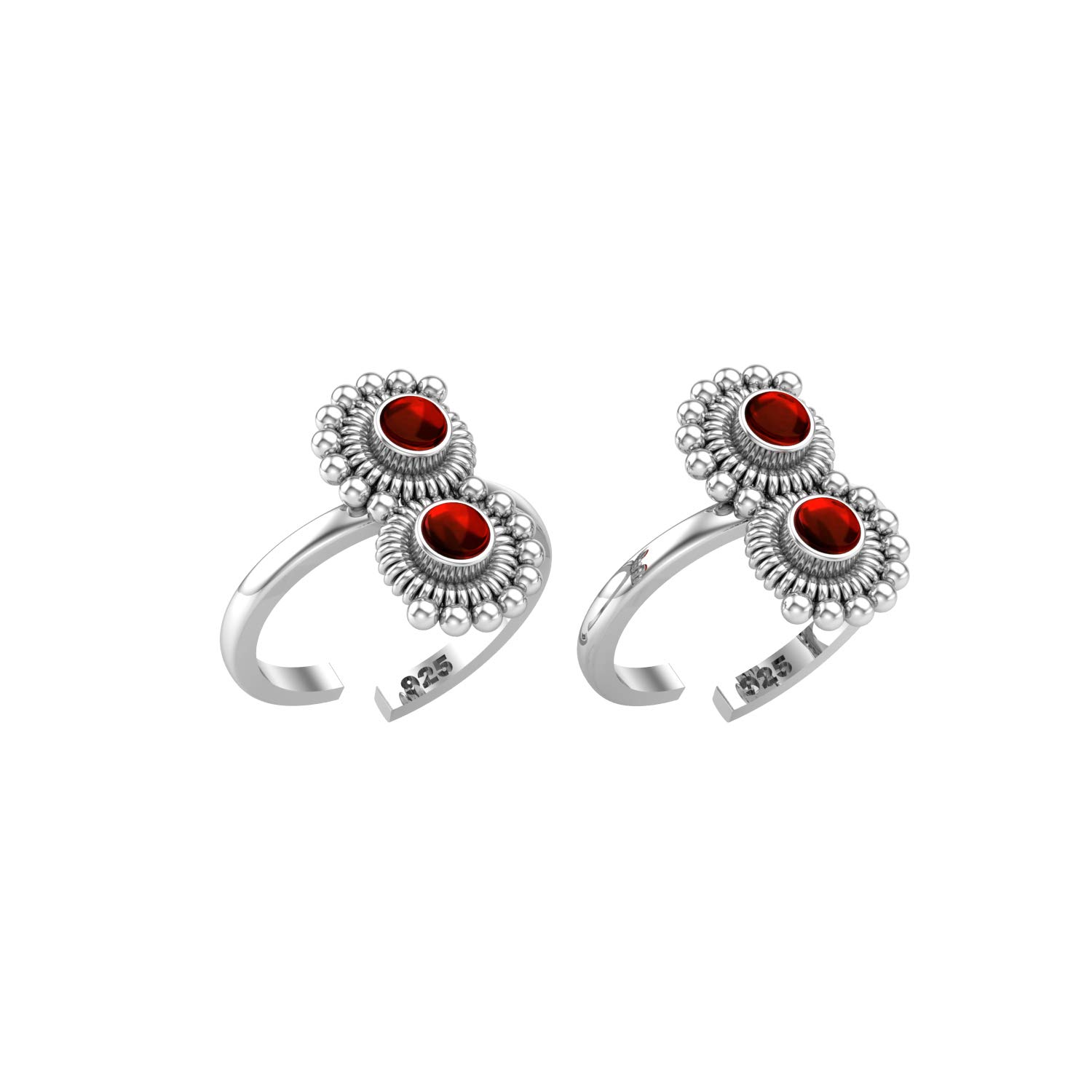 925 CZ Silver Garnet Toe Rings (Leg Finger Rings) In Pure 92.5 Sterling Silver For Women | Toe Rings for Women and Girls | Chandi Bichiya