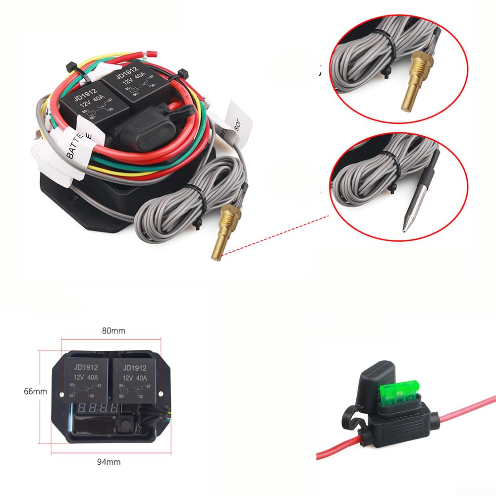 Kit de interruptor de controlador de ventilador dual digital de 12 V, con relé de 40 A y control de temperatura ajustable para sistemas de refrigeración de coche (1)