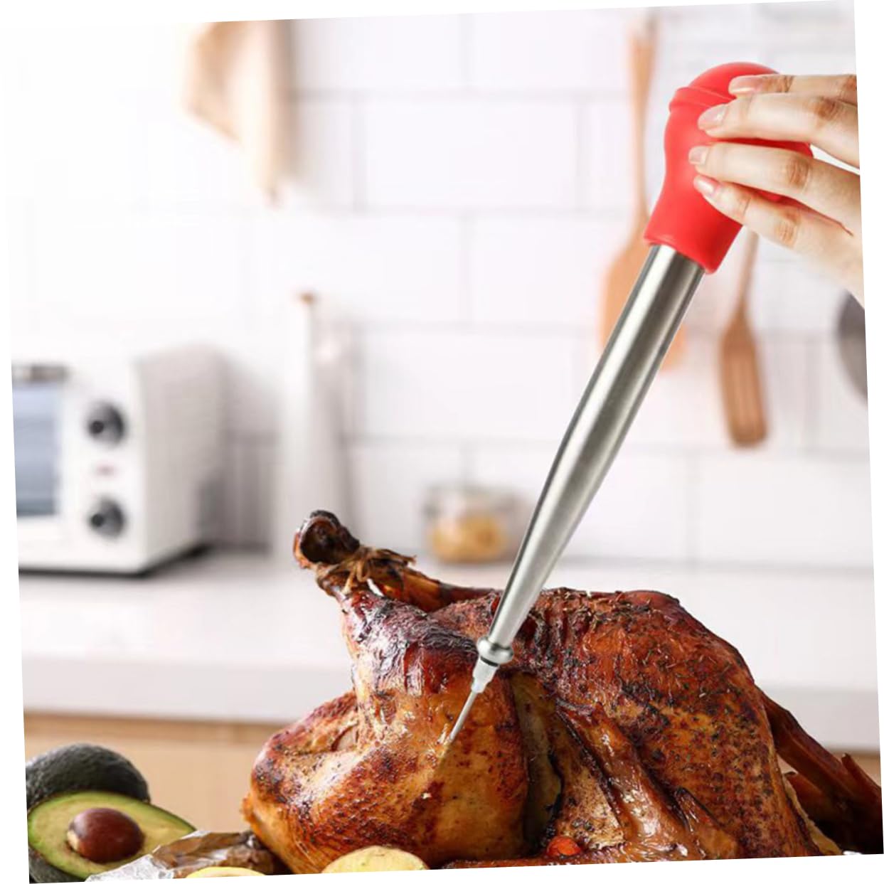 CIYODO 2 Sets Large Turkey Baster Meat Flavor Injector Cooking Stainless Steel Silicone Tip Portable Easy to Use