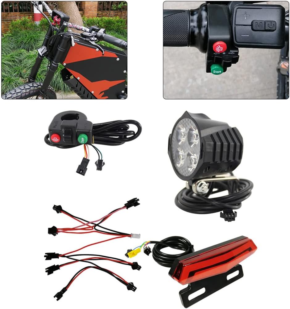 E-Bike Headlight Taillight Set, Electric Front and Rear Lights with Horn, Bike Safety Light for Night Riding Black