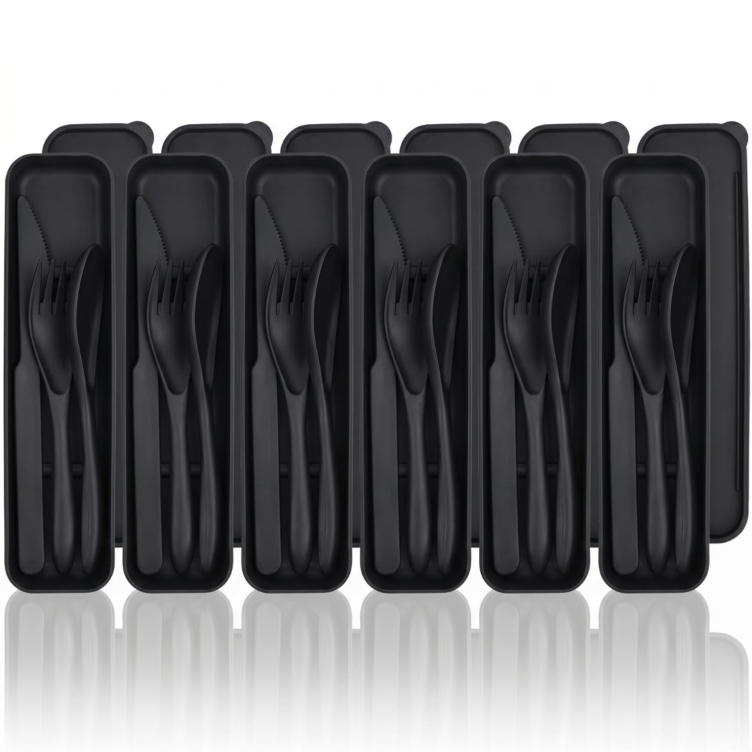 Wrova Camping Cutlery Set 24-Piece – Lightweight Travel Cutlery with Knife Fork Spoon | Reusable Cutlery Set | Unbreakable Camping Utensils | Dishwasher Safe Plastic Cutlery for Travel & Picnic-Black