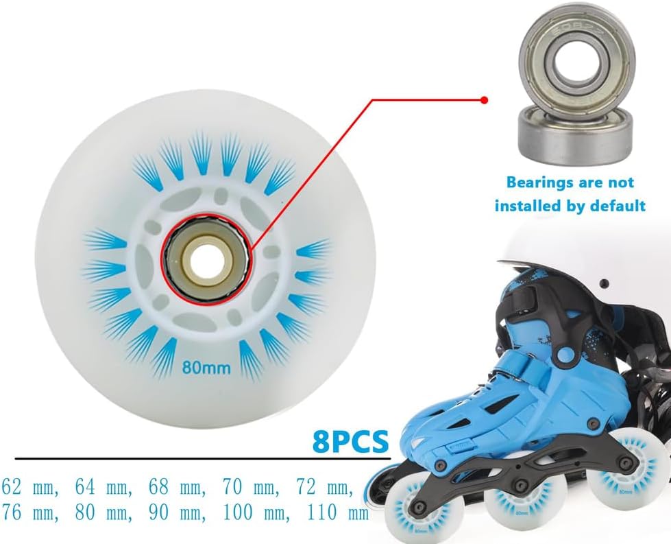 Inline Skate Wheels, Replacement Wheels for Skateboards, Scooters, Luggage, Stabilisers Blue Pack of 8