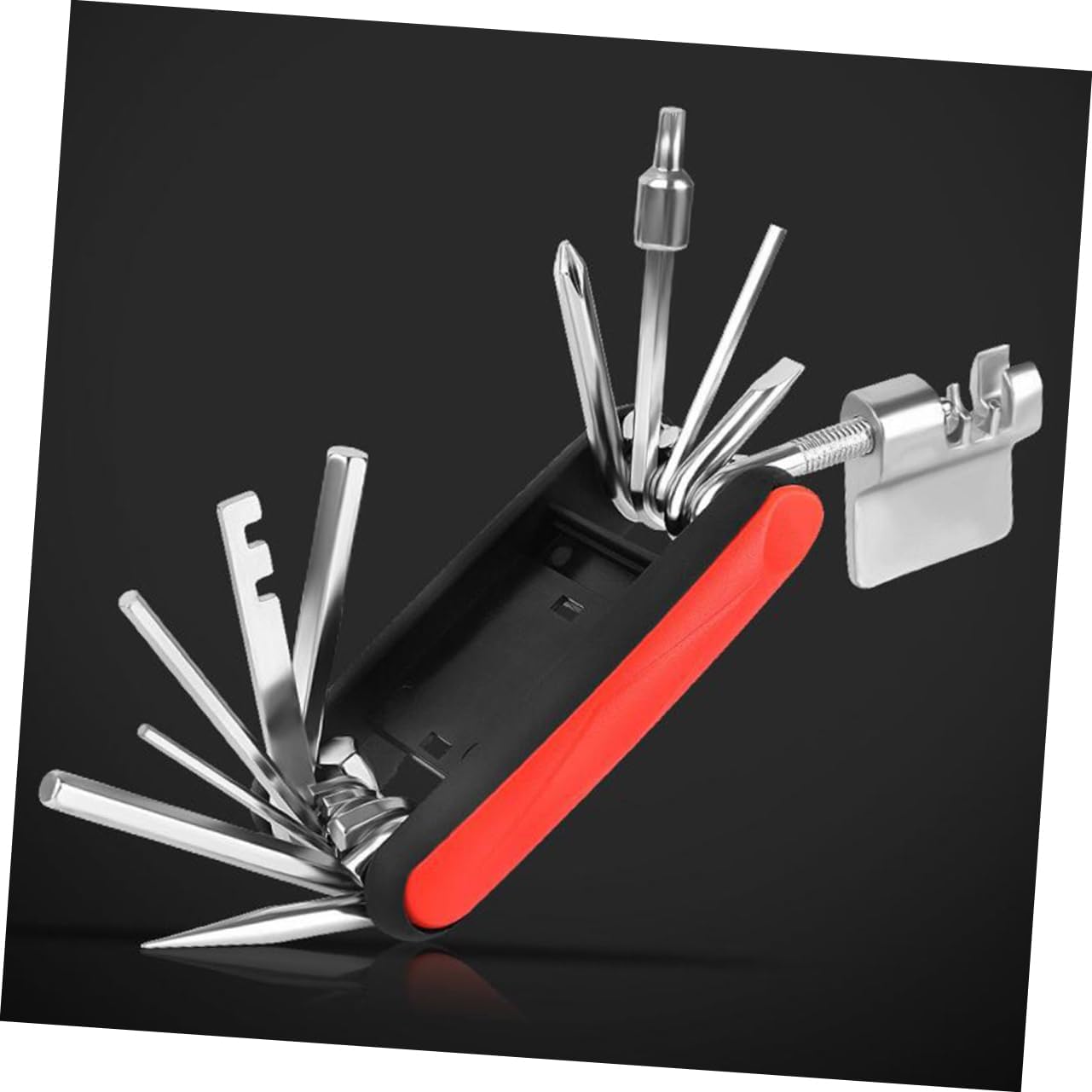 Steel Mountain Bike Multi Function Repair Tools Set | Cycling Screwdriver Wrench Chain Cutter, Tire Pry Bar and Service Patch, Plastic and Metal, Red