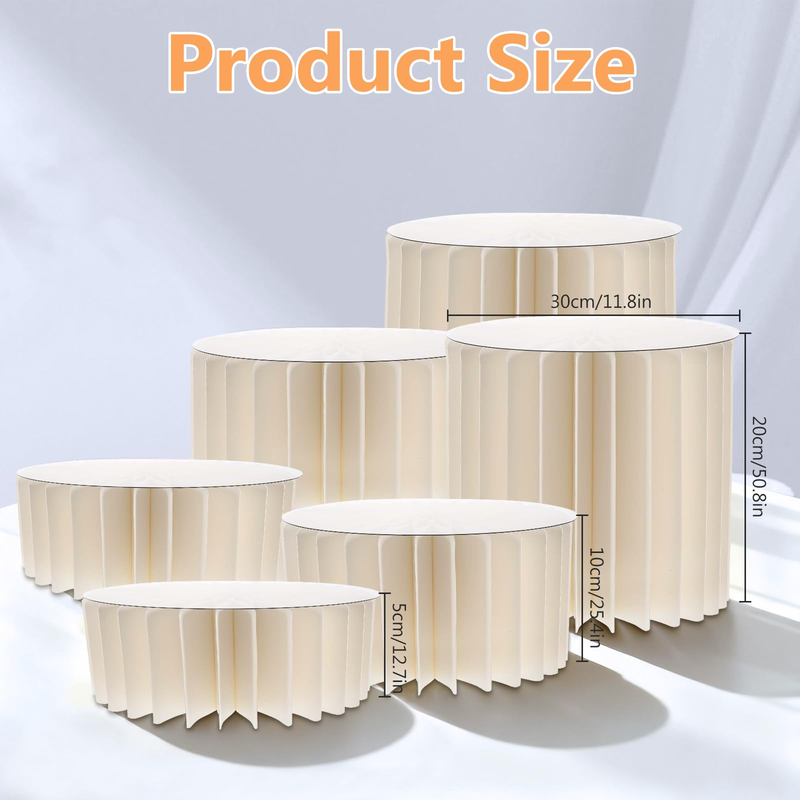 GAESHOW 6 Pcs Alzate per Buffet, Rialzi Pieghevoli per Buffet con 6 Piatti Rotondi in PVC, Alzatine per Allestimenti Bianche per Dessert, Cupcake, Decorazione per Matrimoni, Feste, Giardino