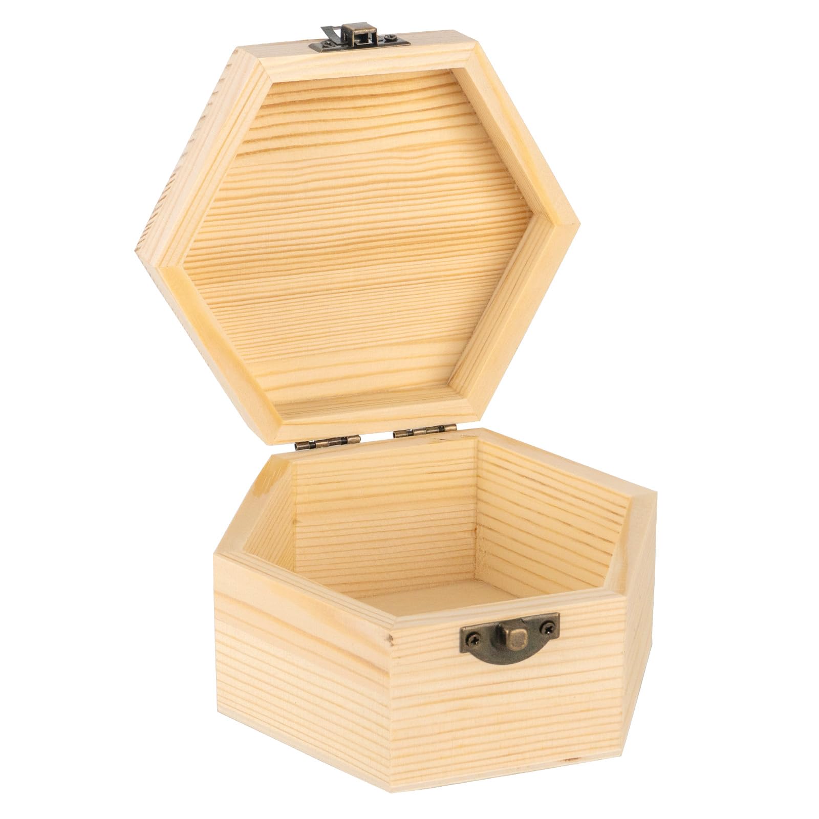 2 Pack Unfinished Wooden Box, Rustic Small Wood Box with Locking Clasp DIY Craft Storage Organizer Box for Home Table Decoration - Hexgon Shape