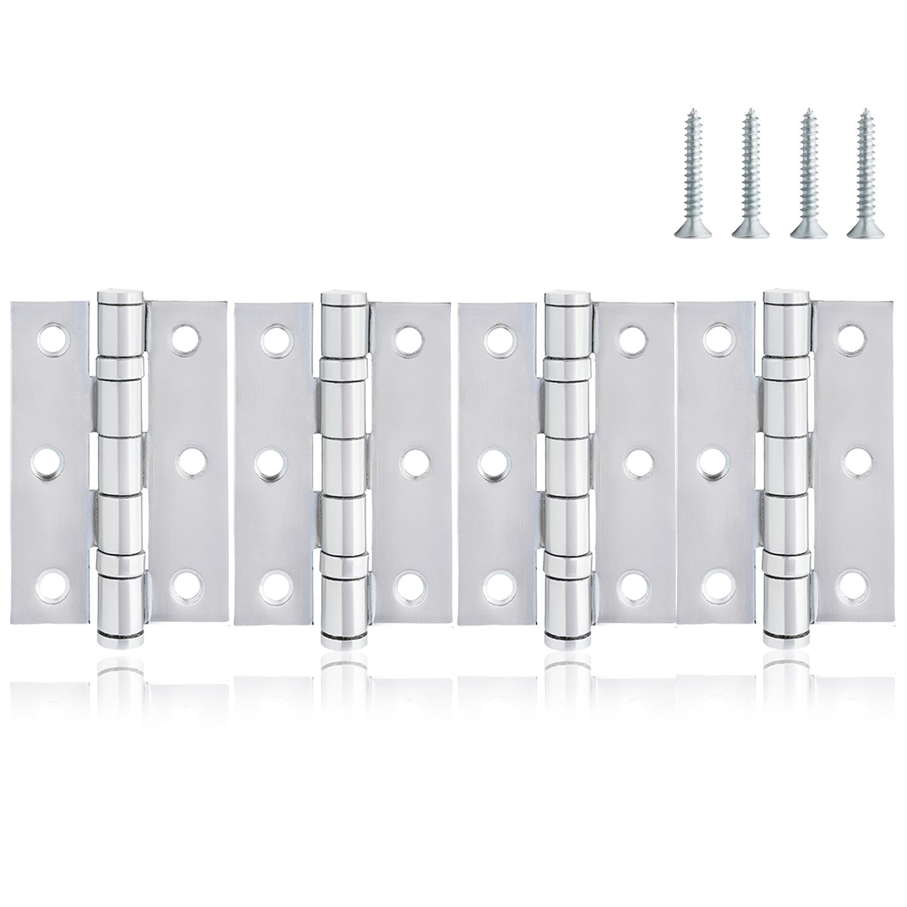 XFORT 3 Inch (75mm) Ball Bearing Door Hinges in Polished Chrome, Internal Door Hinges for Wooden Doors - 4 Pack