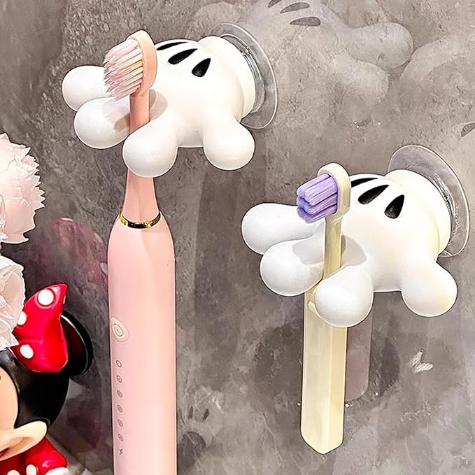 Image of TASMAX Cute Tooth Brush Holder Bathroom Brush Stand self Adhesive wall Mounted Toothbrush Holder Multi-Function Mouse Bathroom Decor Toothbrush Stand Key Holder Plug Holder Pack 2