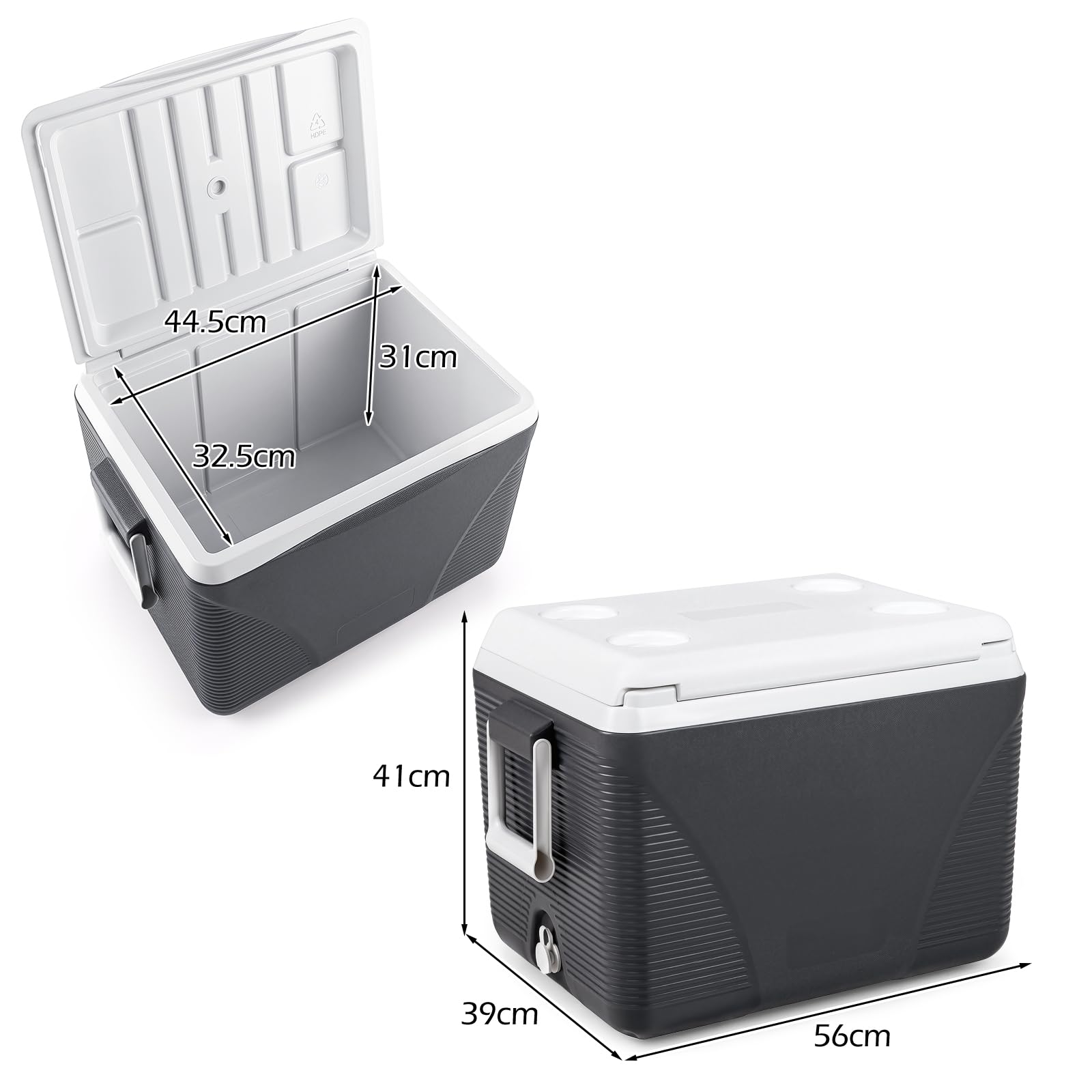 LIFEZEAL Frigo Portatile 41 L, Frigorifero Passivo da Campeggio e Picnic | Borsa Termica Rigida con Manici, Coperchio e Portabicchieri, Cooler Box Impermeabile per Alimenti e Bevande, 5-7 Giorni