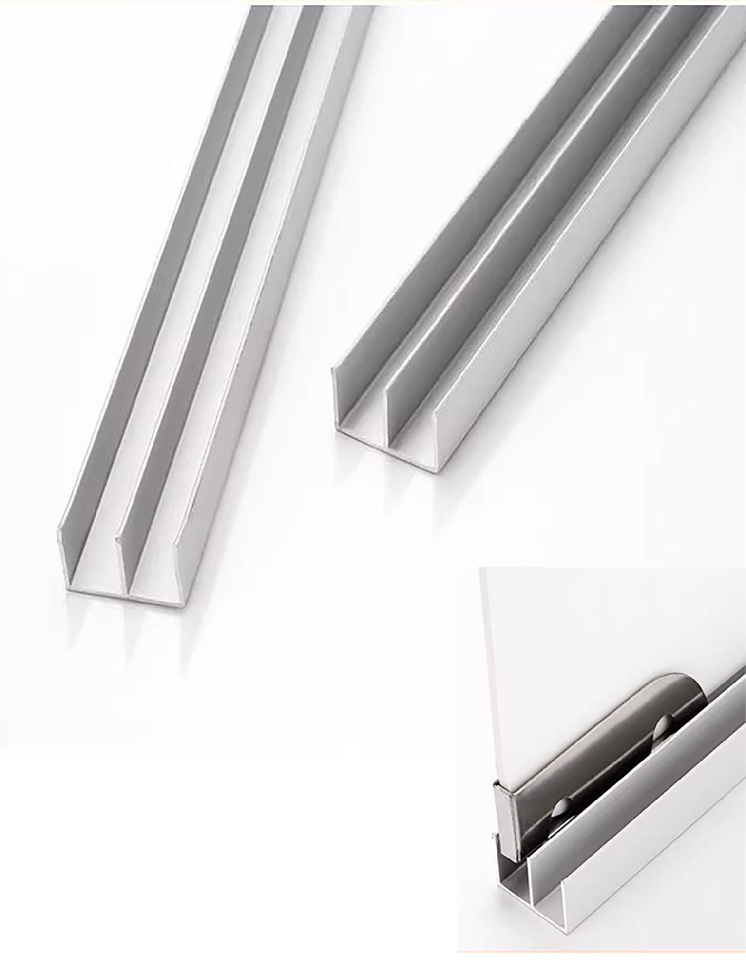 Pbwerigl One Color Sliding Glass Window Track, Aluminum Alloy Sliding Door Double Track Set Silver 100-200Cm(160Cm/63In)