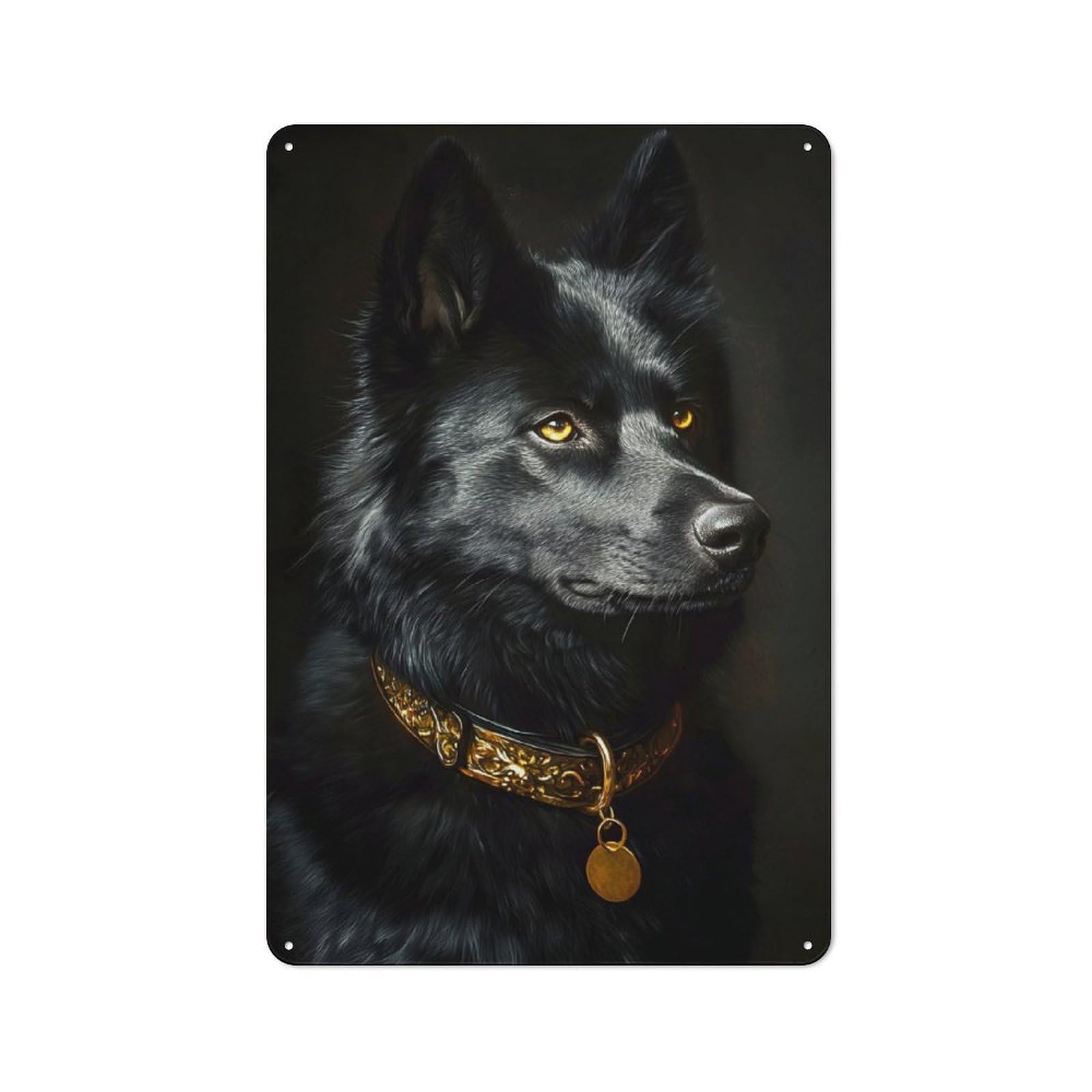 Junmoney Black & Gold Husky Vintage Tin Sign 30X20cm With For Man Cave Or Games Room, Suited To Wall Displays In Games Rooms And Man Caves