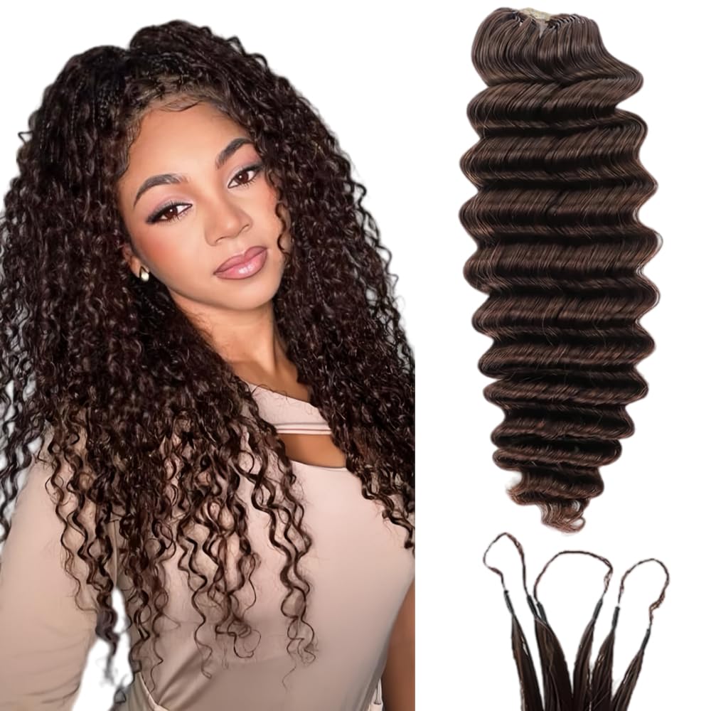 Extension di capelli umani ondulati all'uncinetto, con piume pre-separate, leggere, riutilizzabili, 50 g, 40 pezzi, #4 marrone cioccolato, da donna, 40 cm