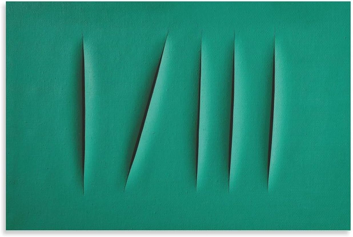ZZYGGN GMGSW Lucio Fontana Posters《Untitled》Painting Minimalist Wall Art Green Picture Lucio Fontana Canvas Prints for Living Room Decor 40x50cm Frameless