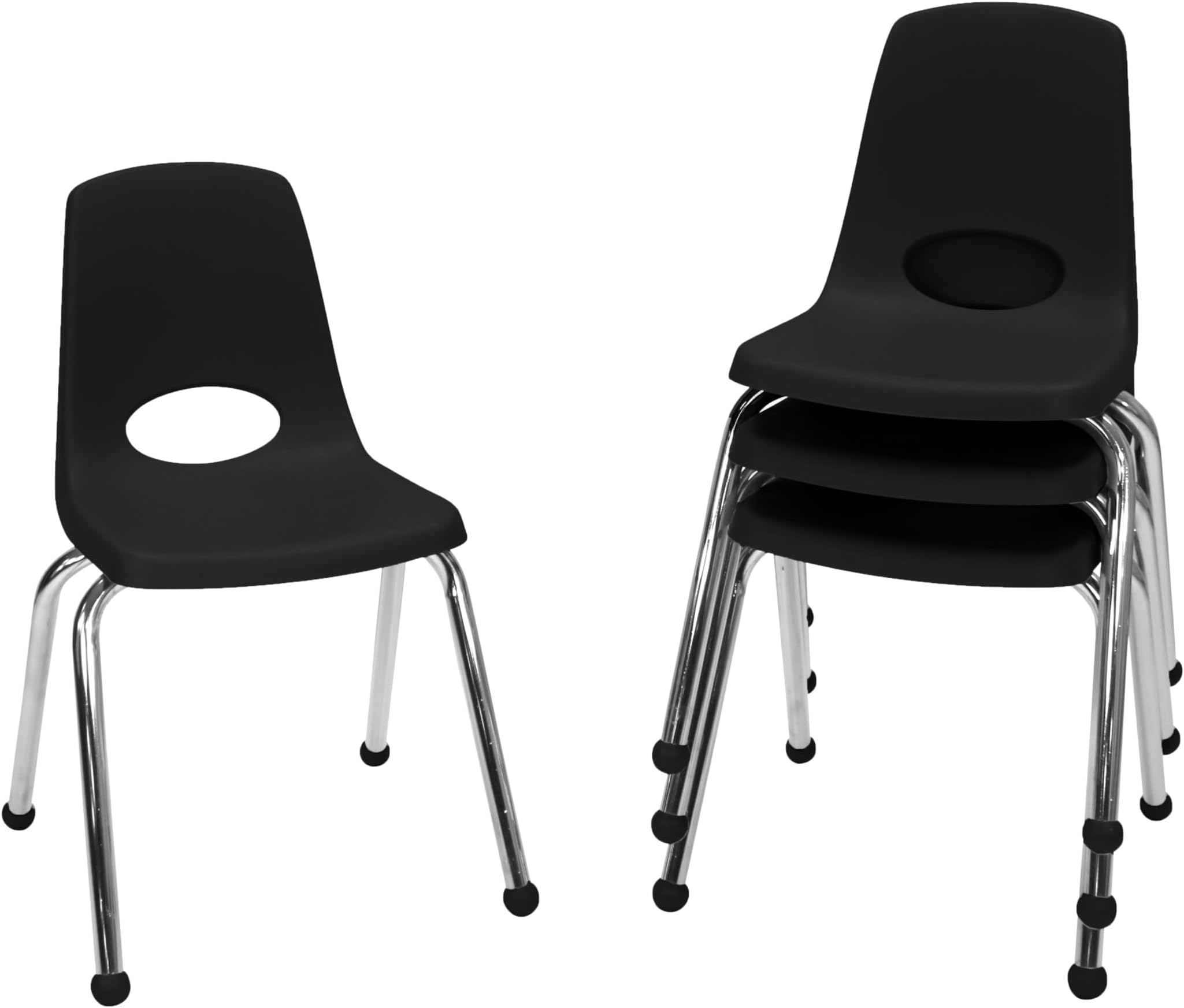 FDP 16" School Stack Chair,Stacking Student Seat with Chromed Steel Legs and Ball Glides for in-Home Learning or Classroom - Black (4-Pack), 10382-BK