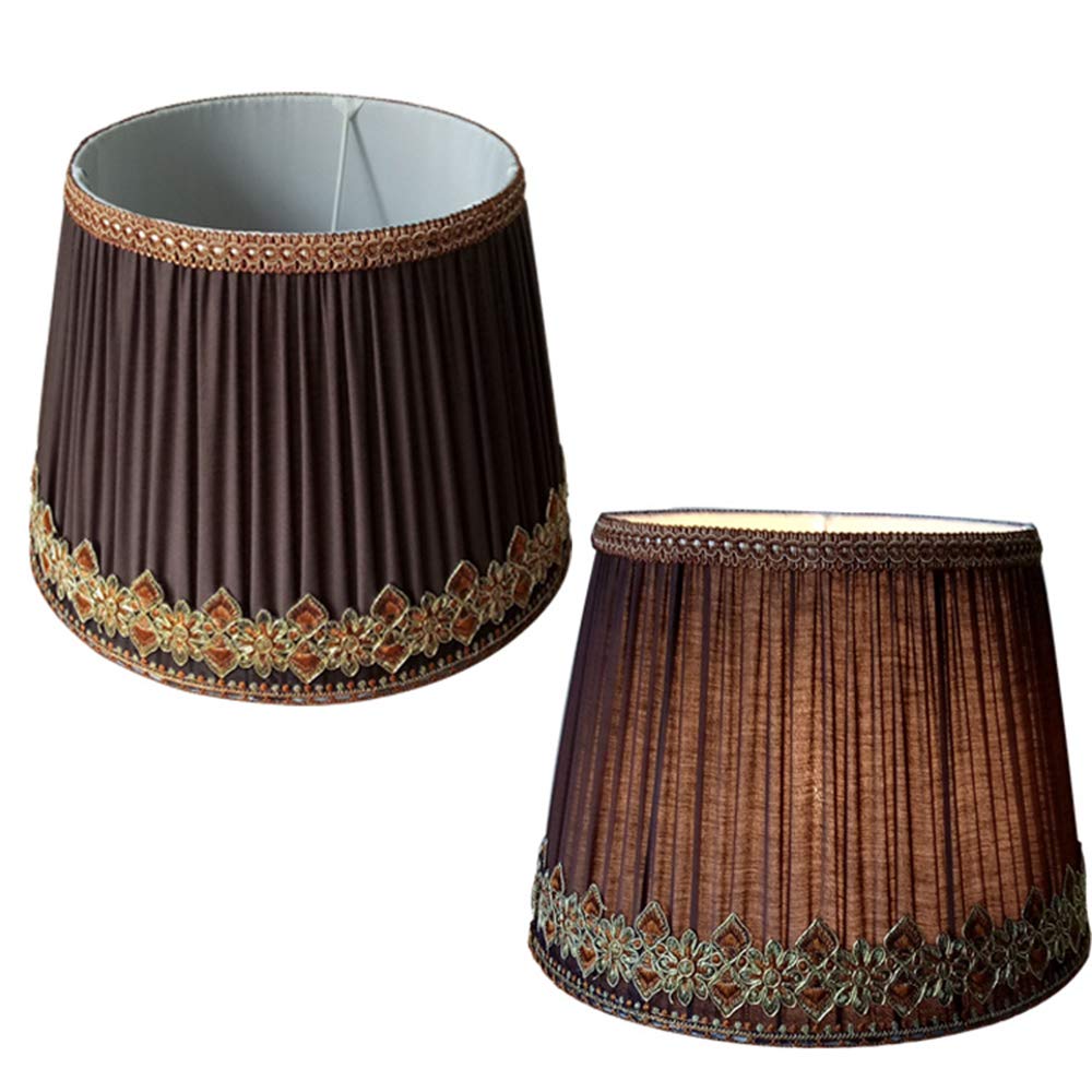 Obudowa abażuru, Premium ręcznie haftowany klosz lampy na brzegach Lampa stołowa Lampa biurkowa Lampa podłogowa, Kawa, H20cm
