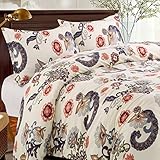 KINA LINEN 3 Piece Floral Duvet Cover Set, Luxury Soft Brushed Microfiber Fabric, Full Queen Size, Cream Color