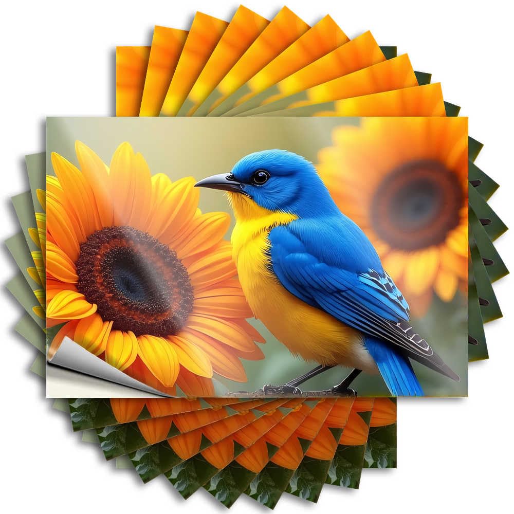 Aesthetic Decals Aesthetic Decals, Vintage Bathroom Decor Cute Pattern Design for Antimicrobial Notebook | Water Removable Vinyl Blue and Yellow Bird with Sunflowers(6X9CM)