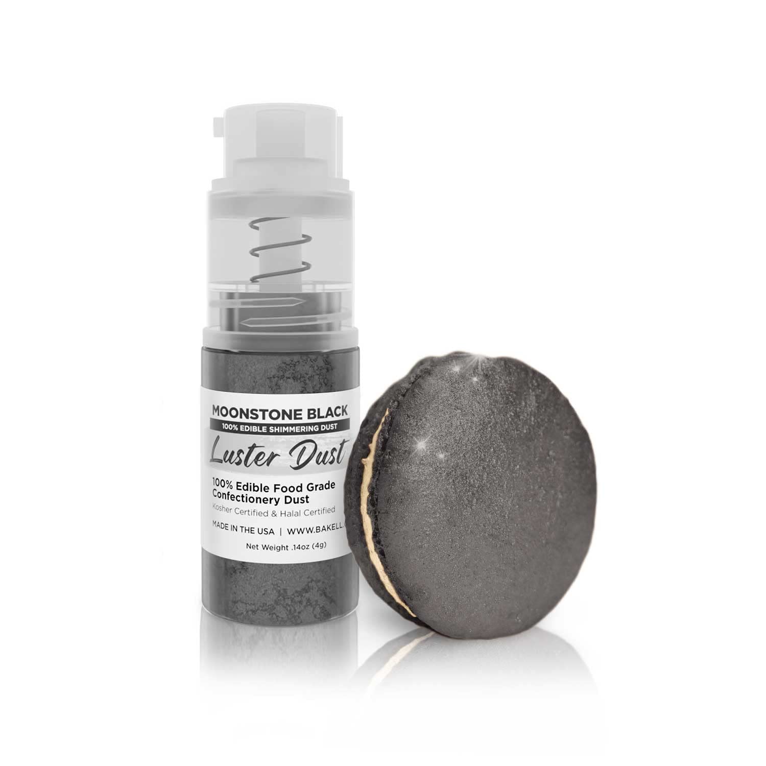 Luster Dust - Moonstone Black (4g 1x Pump) | Edible Vegan Dust & Paint for Cake Decorating, Ice Cream, Desserts, Cocktails and Beverages by Bakell